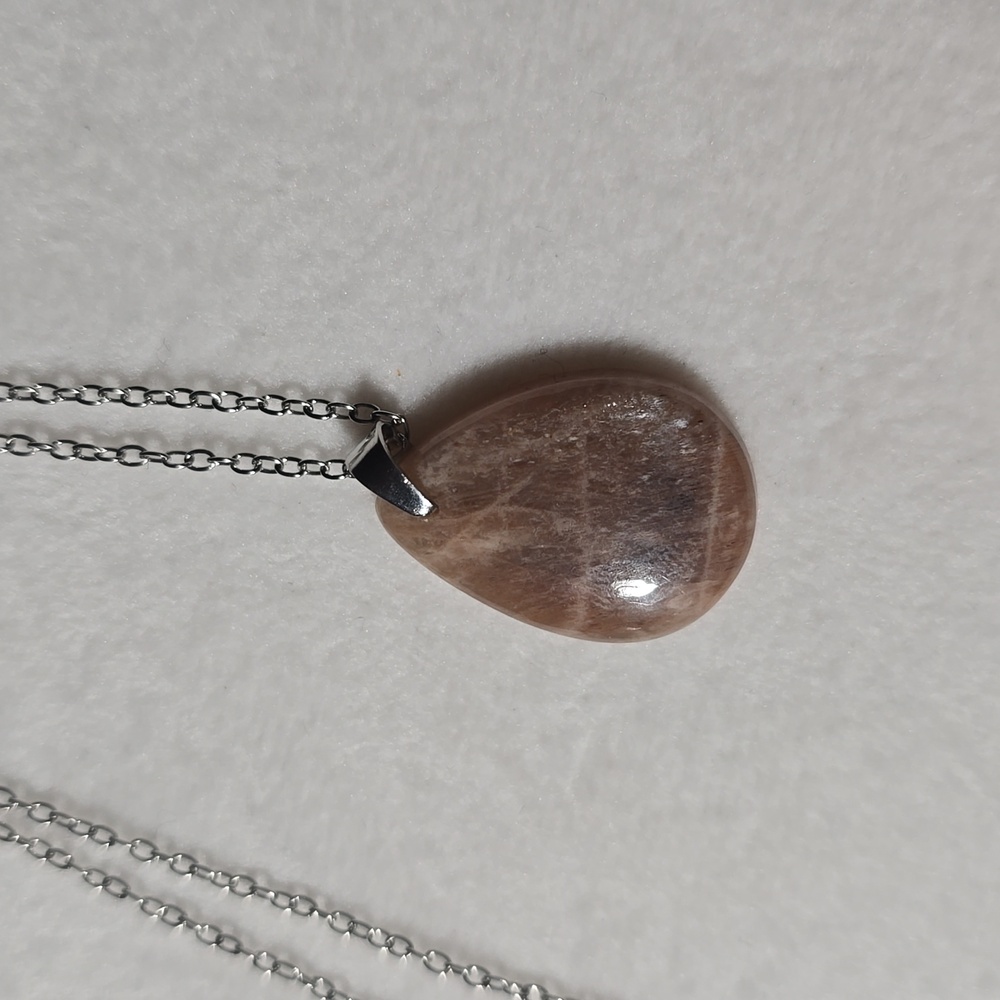 Peach Moonstone on Stainless Steel Chain